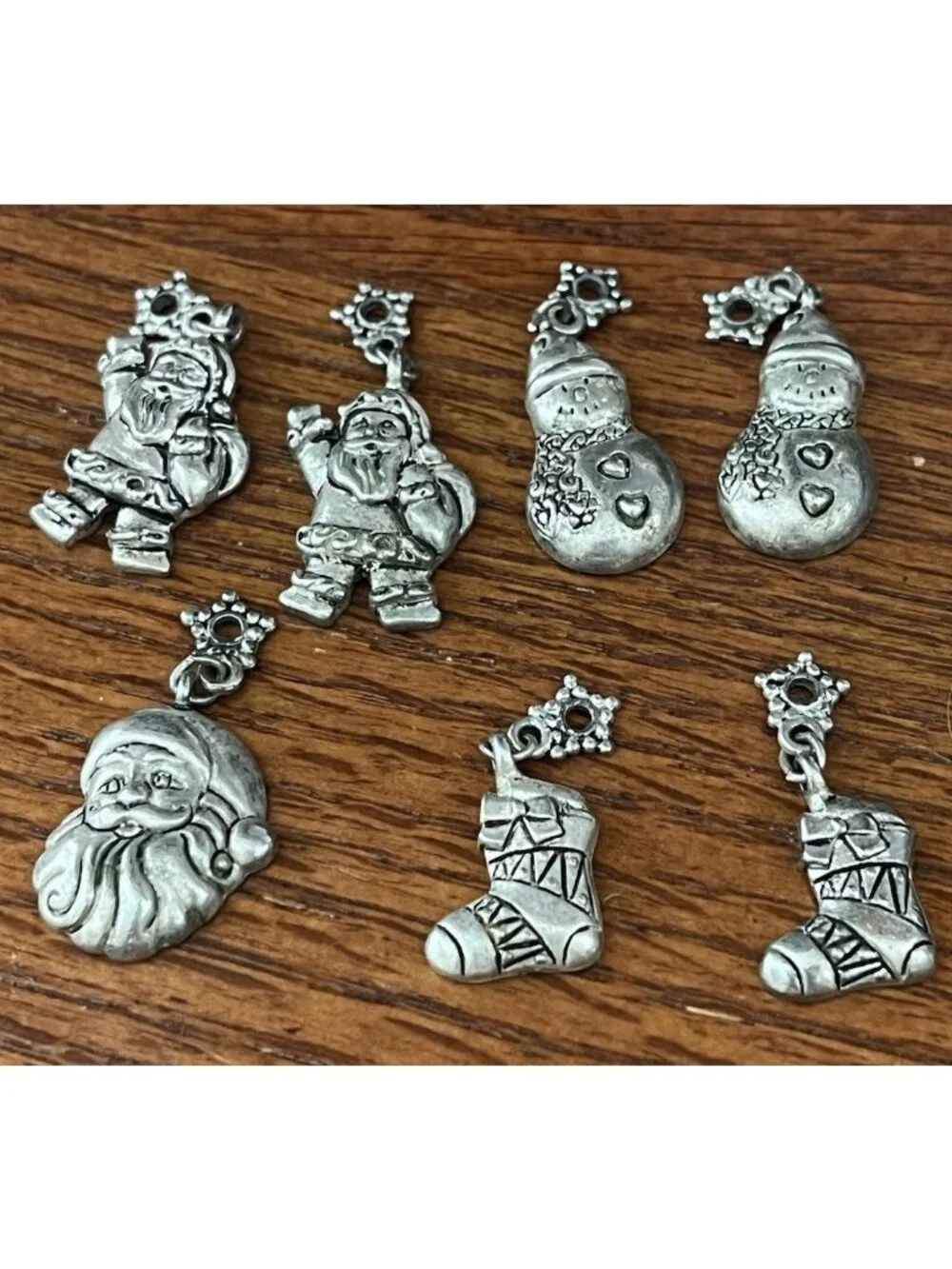 8 Antiqued Pewter Christmas Charm Figure Set Craft Decorate Gift 1 Inch Santa +